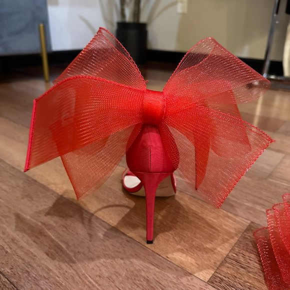 Jimmy Choo Aveline 100 Bow Ankle Strap Sandal Siletto in Red - Size 38.5 / 8 US - Picture 8 of 16